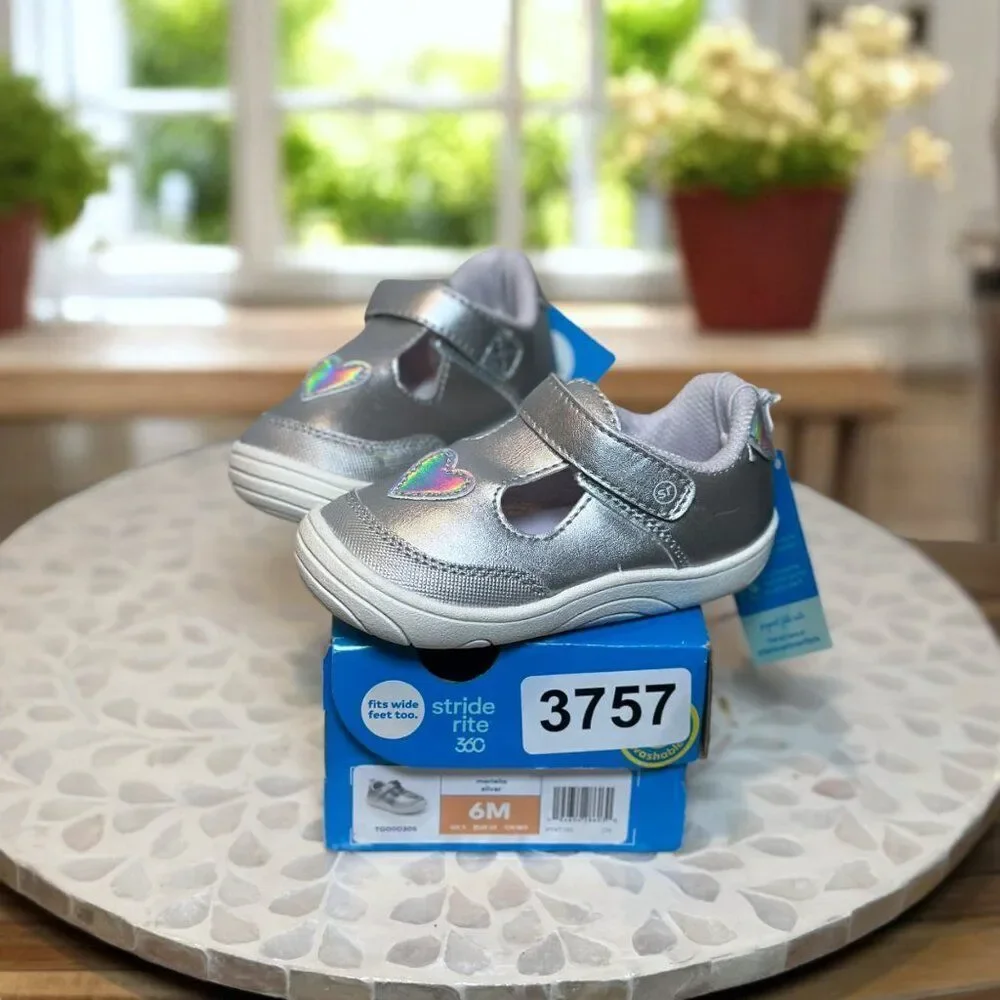 Stride Rite Mariella First Walker Mary Jane Toddler Baby Size 6 Silver TG000305